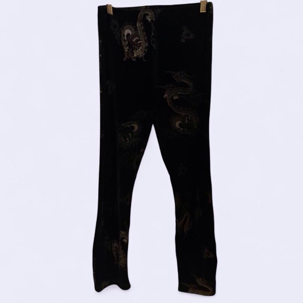 Vintage Fifilou Black Velvet Pants with Dragon Pattern